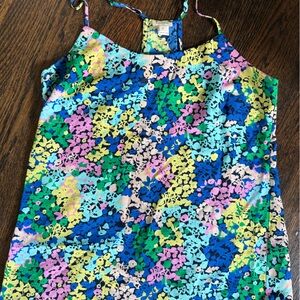 J. Crew Blue and Green Floral Print Spaghetti Strap Dress